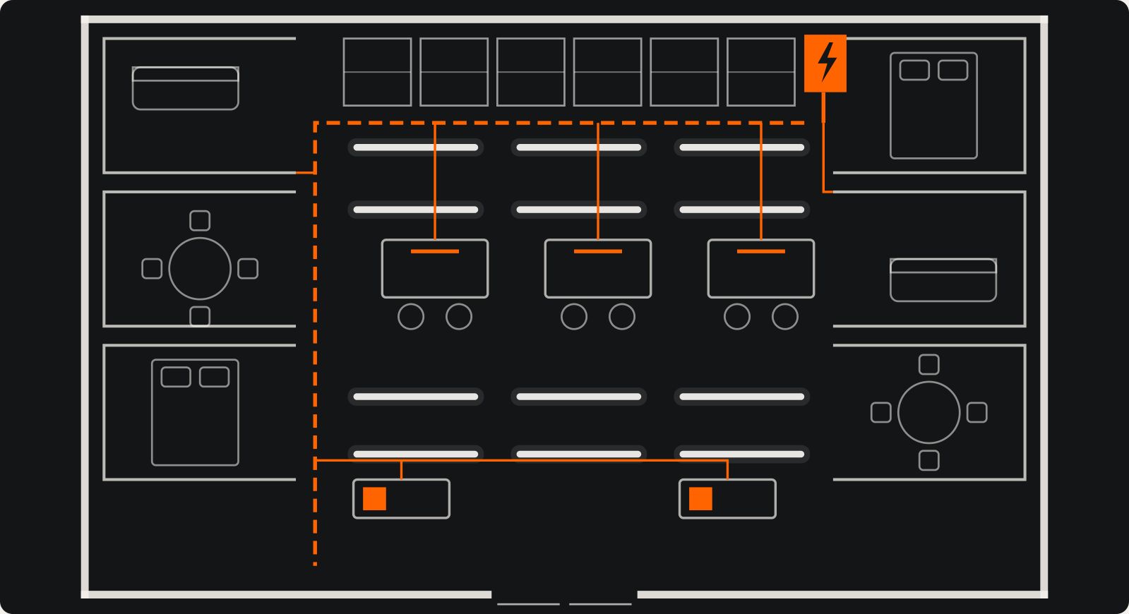 Plan de magazin cu circuitele de iluminat și casele de marcat, desenat de ZAG Electric